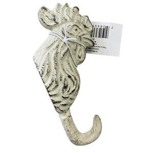 White  Rooster Cast Iron Kitchen Bathroom Wall Coat Towel Hook
